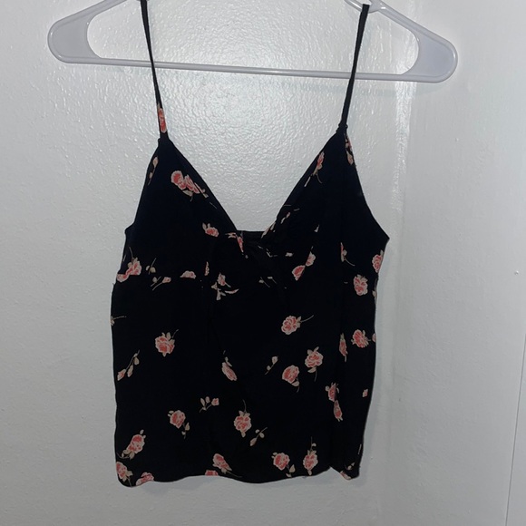 Brandy Melville Tops - John Galt black tank- pink flowers fits XS to S